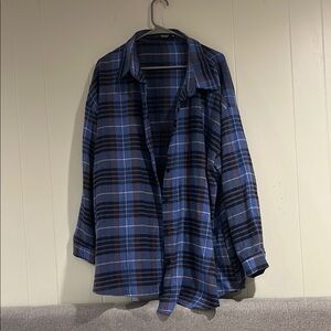 Flannel Plaid Shirt in Blue and Black